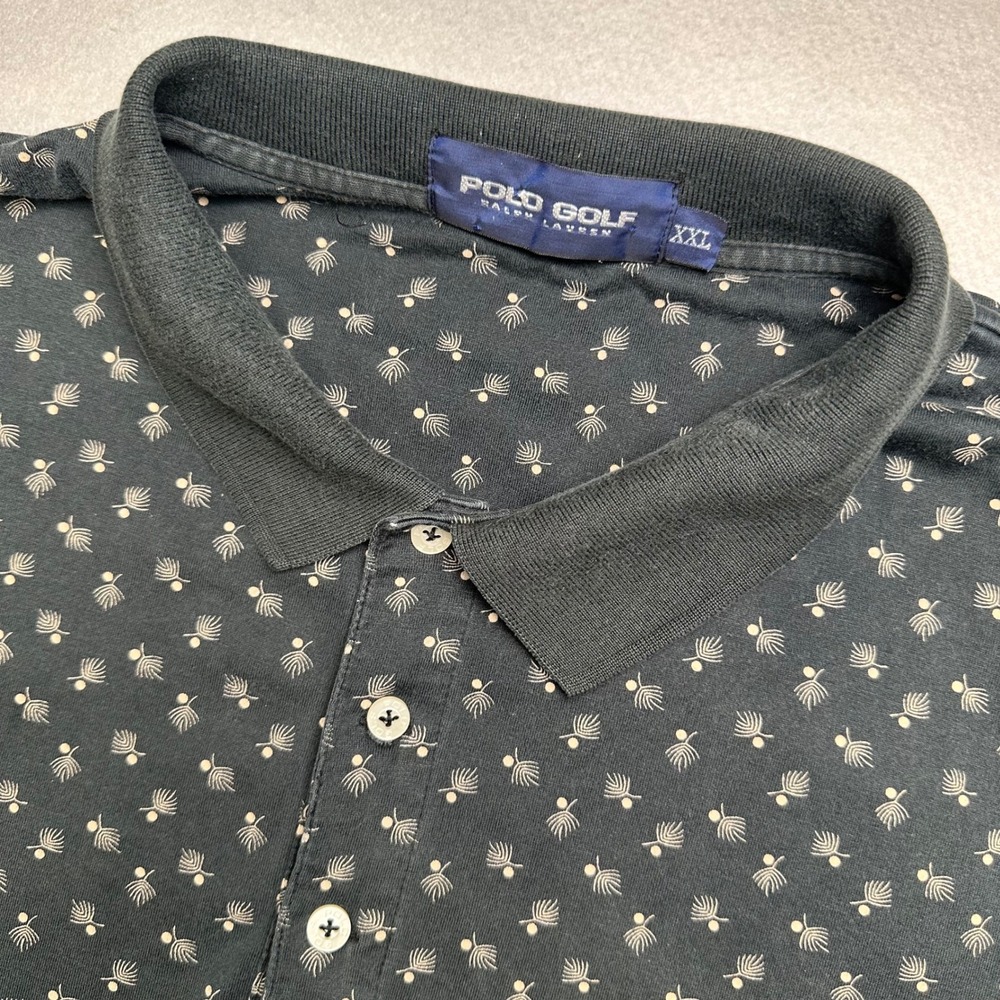 Polo Golf Ralph Lauren Shirt Mens XXL Black Botanical Pine Sprig Print Polo